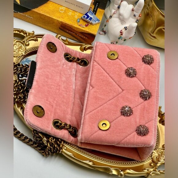 🆕 KURT GEIGER LONDON 🧿 NWOT Kensington Mini Embellished Velvet Crossbody, Pink - Picture 10 of 16
